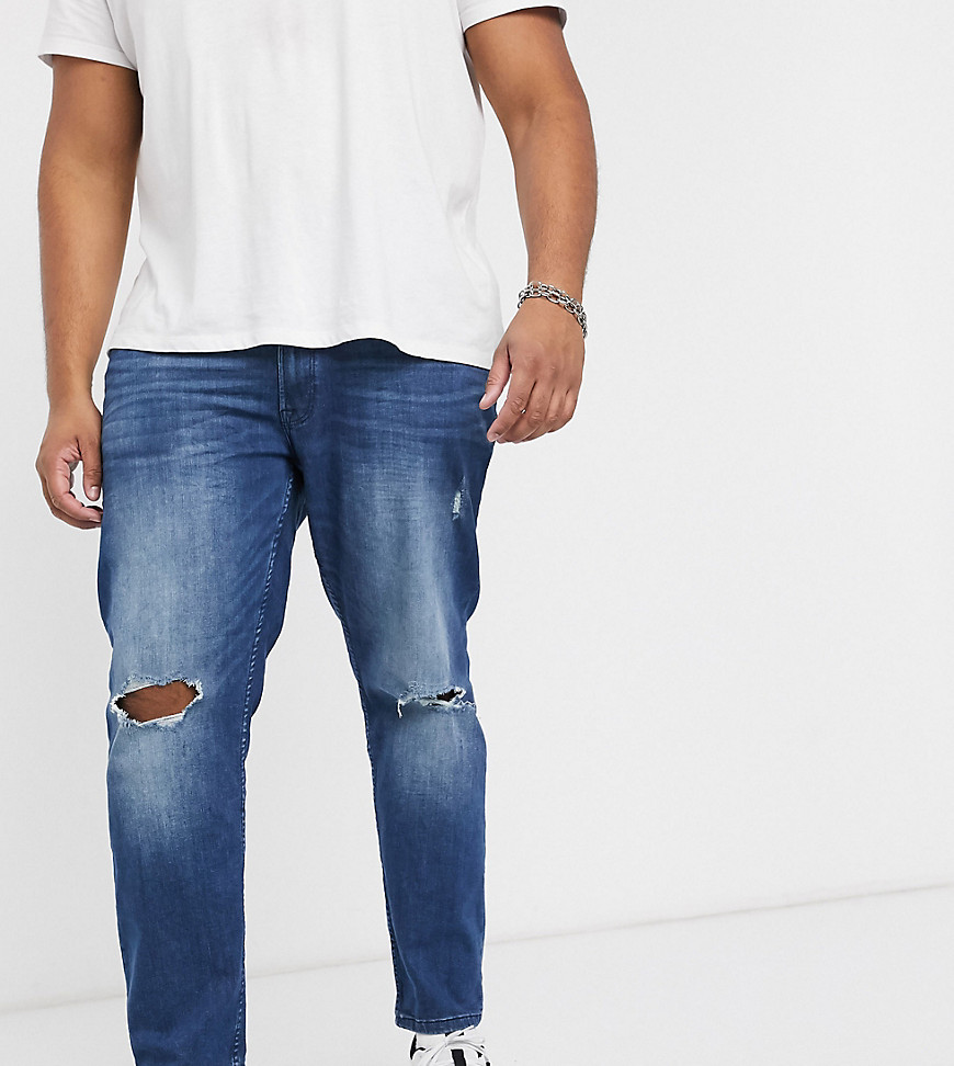 Only & Sons - Jeans skinny scoloriti con strappi alle ginocchia lavaggio blu