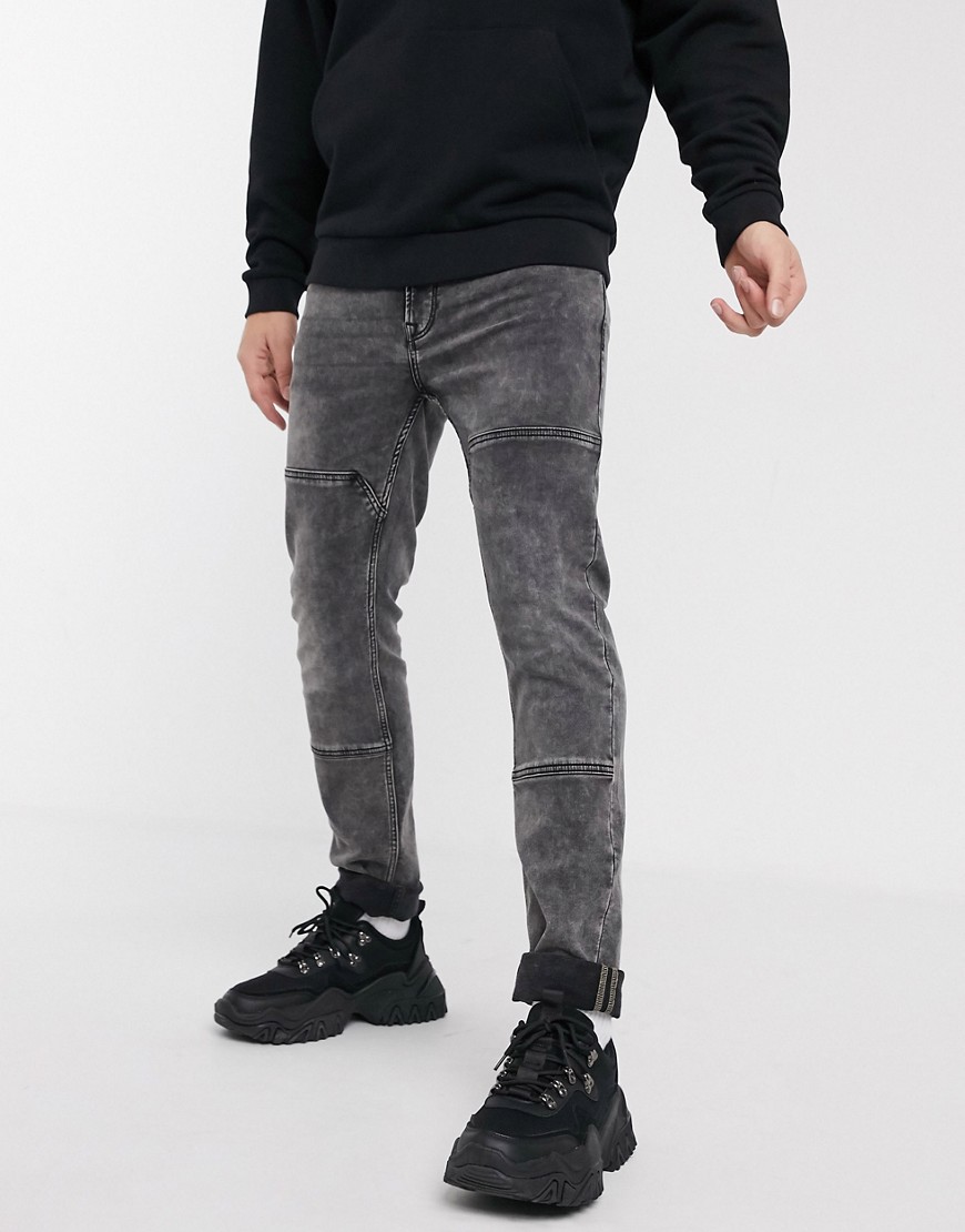 Only & Sons - Jeans slim stile biker grigio slavato con abrasioni
