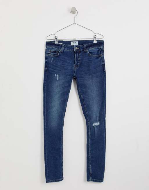 Only & Sons - Jeans super skinny con strappo sul ginocchio blu slavato, 3 di 4