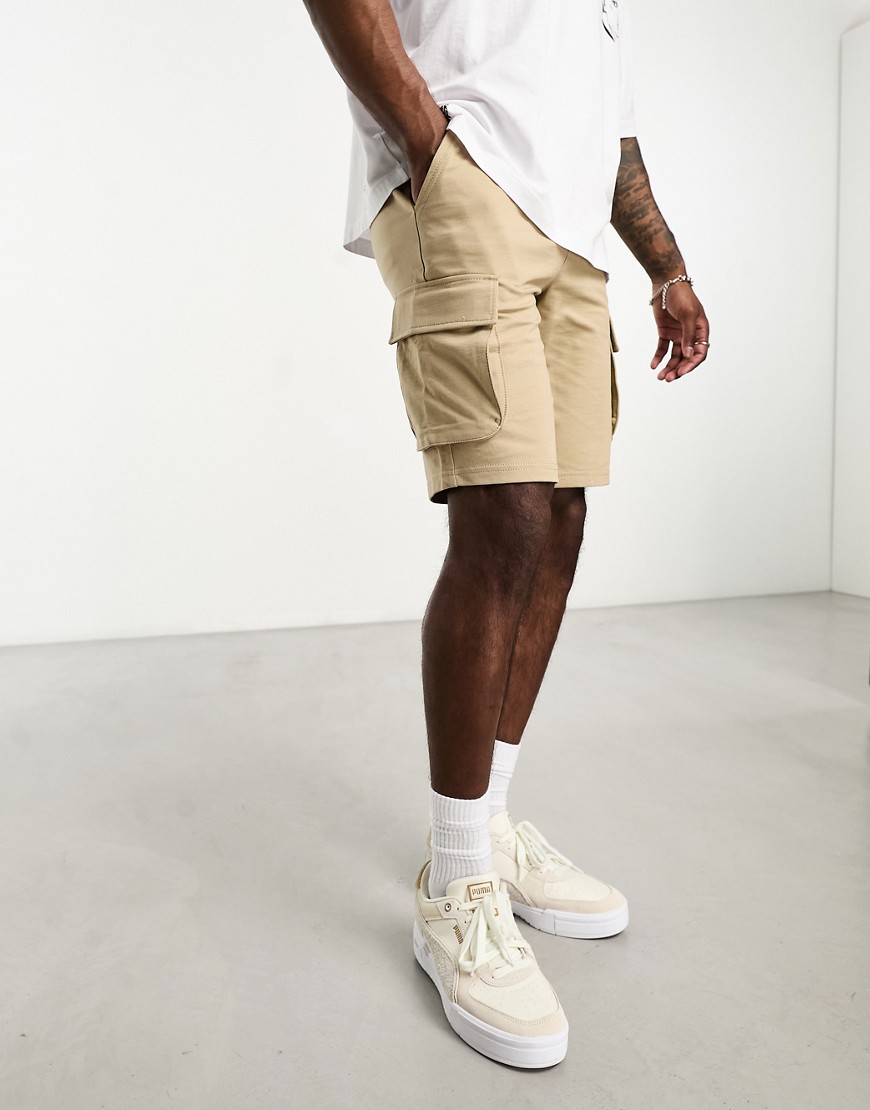 Only & Sons Jersey Cargo Shorts In Beige-neutral