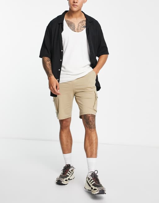 Only & Sons jersey cargo shorts in beige