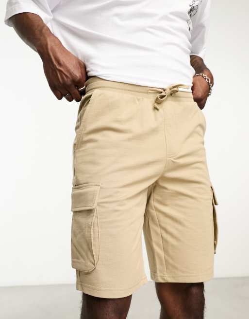 Only & Sons jersey cargo shorts in beige