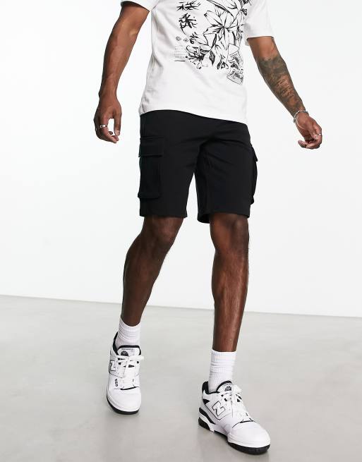 Only & Sons jersey cargo shorts in black