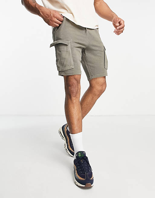 Only & Sons jersey cargo shorts in khaki green | ASOS
