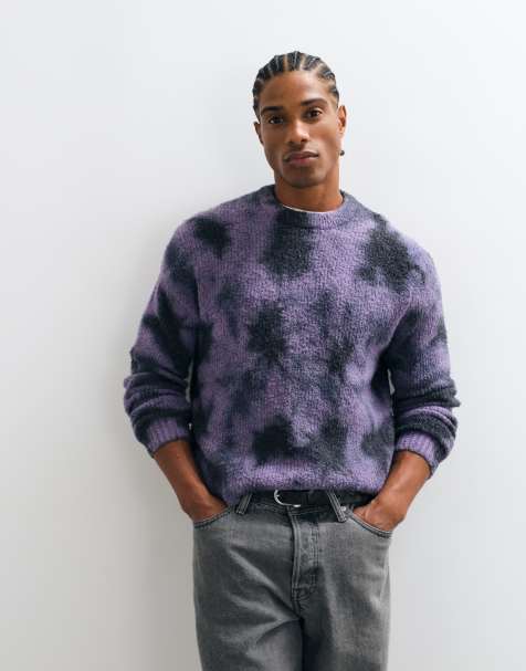 ONLY & SONS jersey de punto de corte holgado con cuello redondo en tie dye morado - view 1