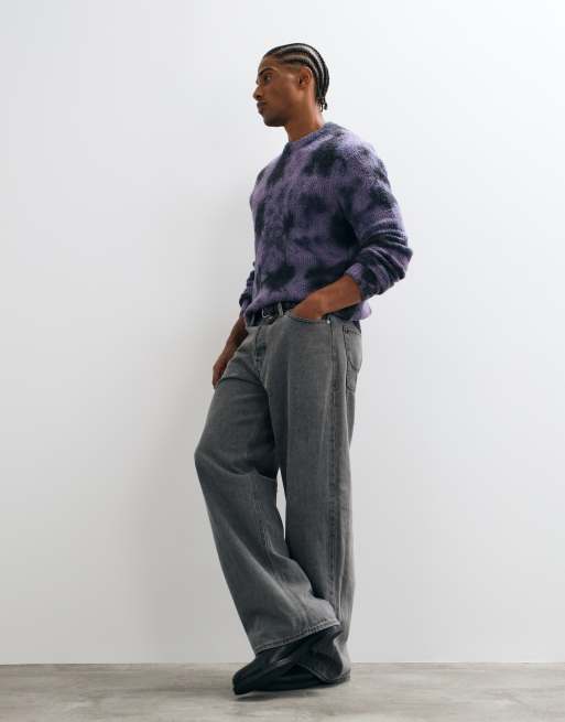 ONLY & SONS jersey de punto de corte holgado con cuello redondo en tie dye morado, 5 de 5