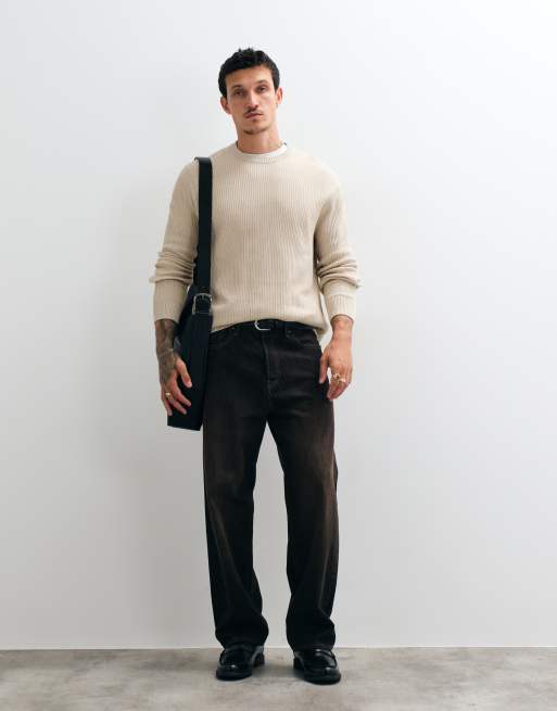 ONLY & SONS - jersey de punto de cuello redondo y corte holgado en crema, 3 de 5