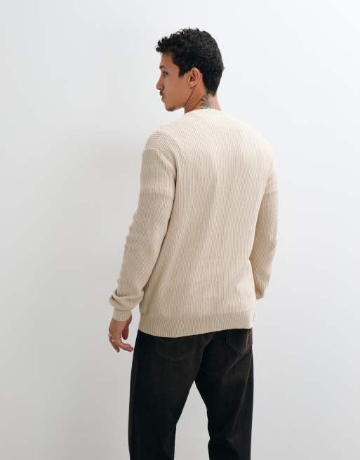ONLY & SONS - jersey de punto de cuello redondo y corte holgado en crema, 5 de 5