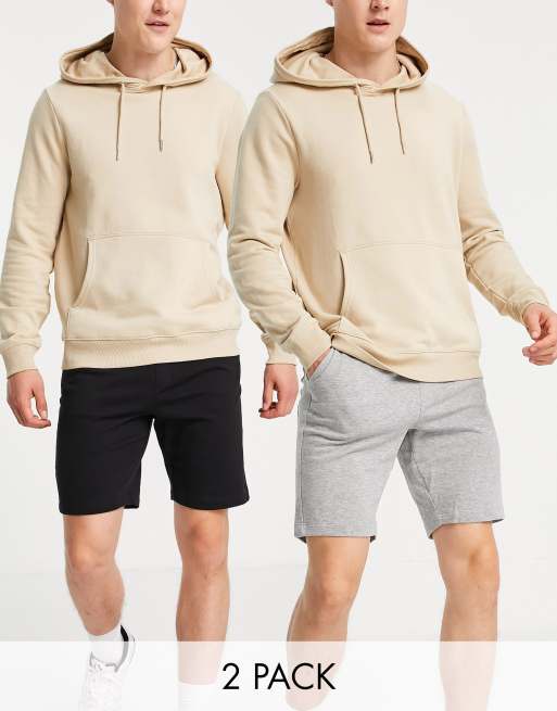 Only & Sons – Jersey-Shorts in Schwarz und Grau im 2er-Pack