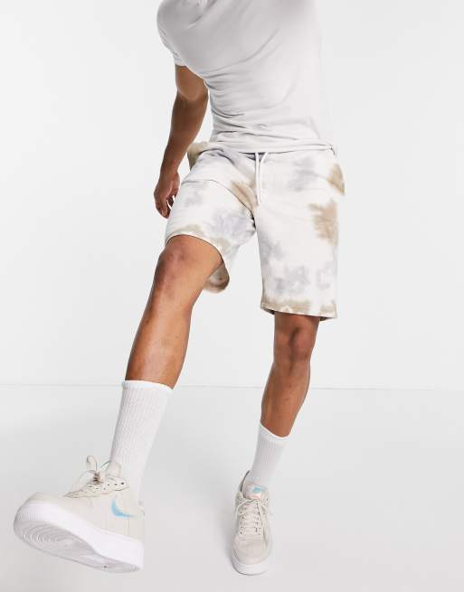 Only & Sons jersey shorts in white and beige tie dye with cotton - WHITE
