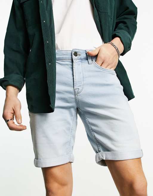 Only & Sons jog denim shorts in light wash 