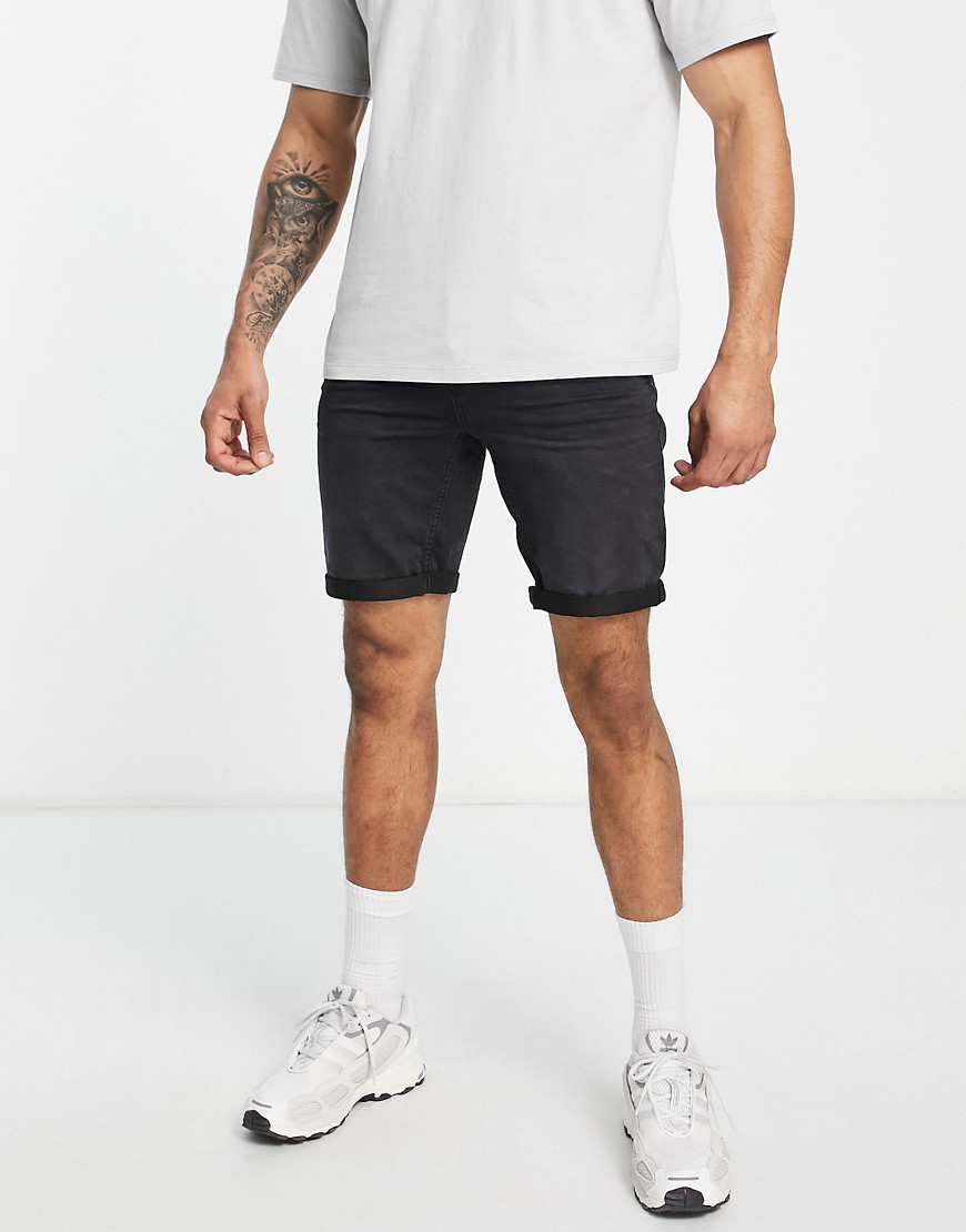 Only & Sons jog denim shorts in washed black
