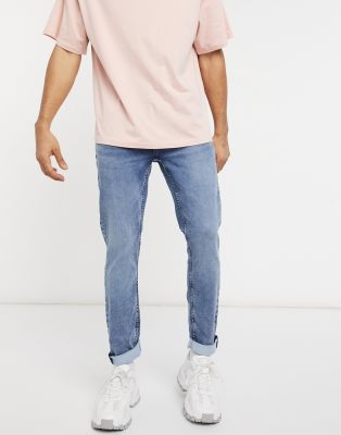 Only & Sons Jog Jeans In Slim Fit Mid Blue-blues