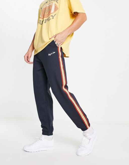 Only & Sons - Joggingbukser i jersey med broderet logo og retrostriber i marineblå