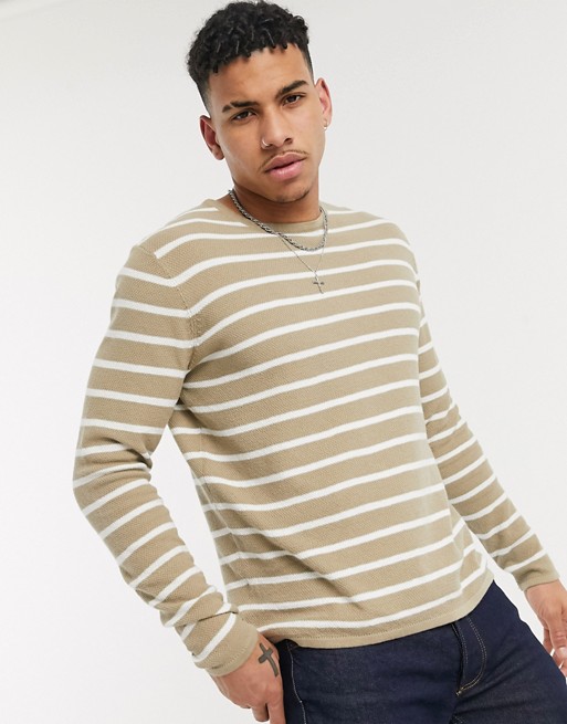 Only & Sons jumper in beige stripe