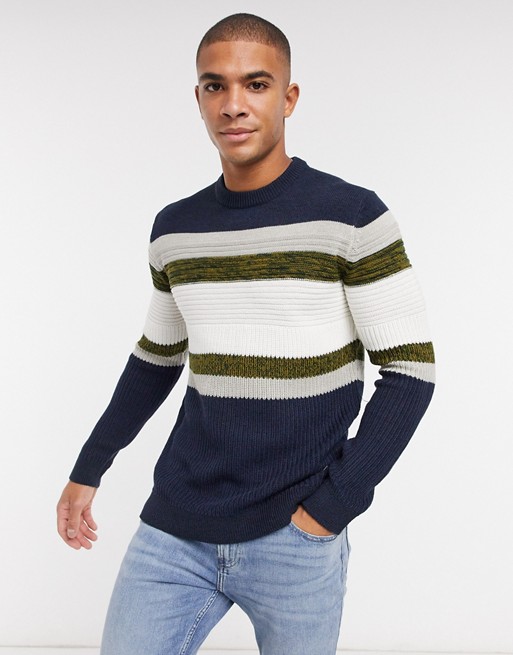 Only & Sons jumper in chest stripe blue