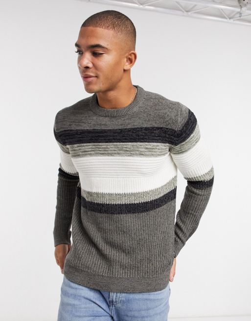 Only & Sons jumper in chest stripe grey | ASOS