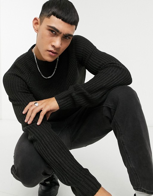 Only & Sons jumper in chunky knit black