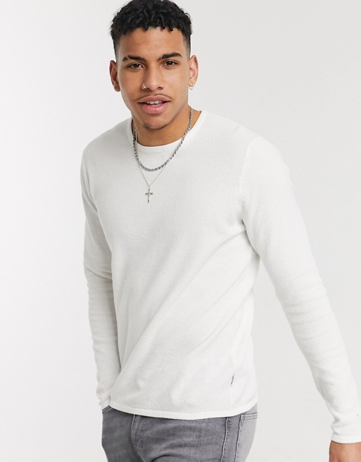 Only & Sons jumper in ribbed white