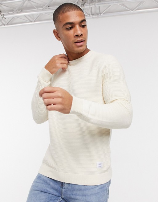 Only & Sons jumper in ribbed white