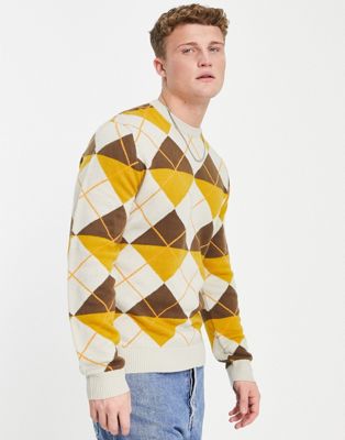 Only & Sons jumper with argyle pattern in brown