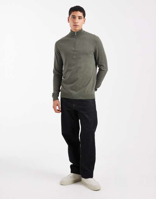 ONLY & SONS – Kakifärgad, stickad tröja med kort dragkedja, 2 av 5