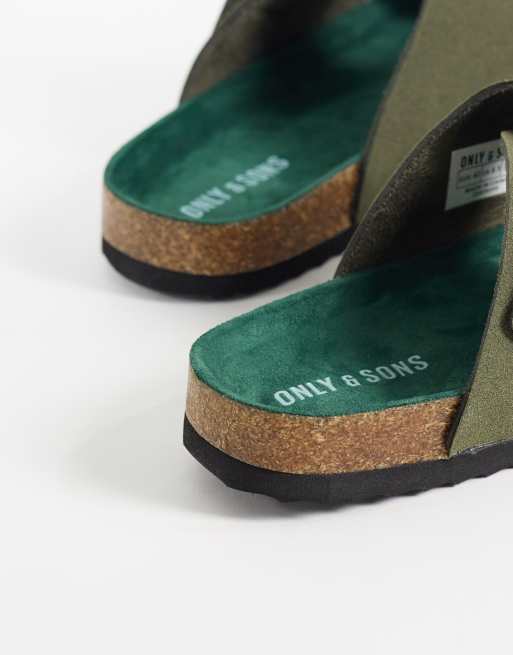 ONLY & SONS – Kakifärgade sandaler i mockaimitation med öppen häl, 3 av 4
