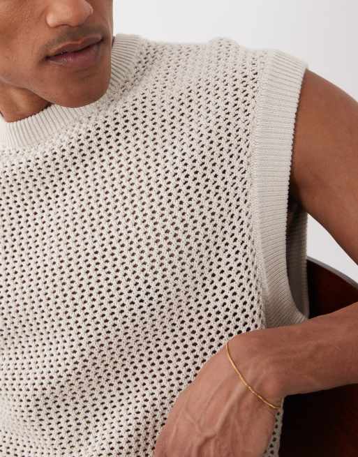 ONLY & SONS – Kamiennobeżowy luźny podkoszulek z ażurowej dzianiny, 3 z 5
