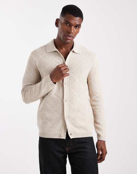 ONLY & SONS diamond textured cardigan in stone