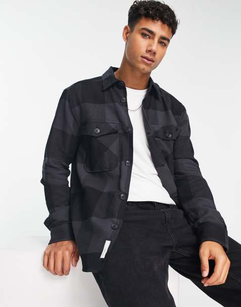 Only & Sons – Karierte Hemdjacke in Marineblau mit Brusttaschen - view 1
