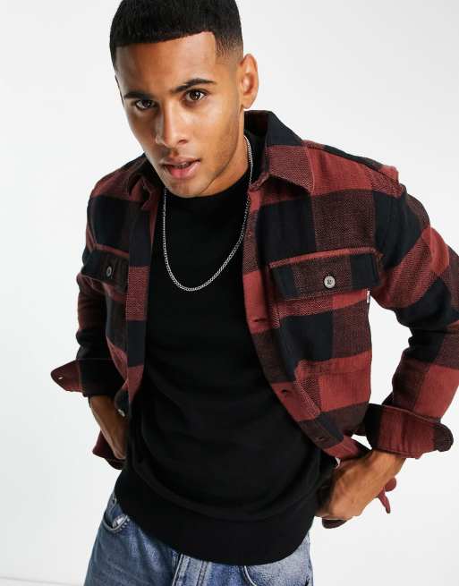 Only & Sons – Karierte Hemdjacke in Rot