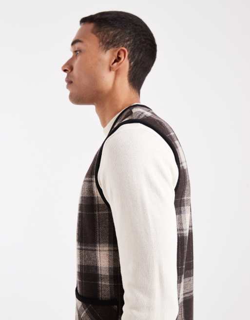 ONLY & SONS – Karierte Weste in kariertem Braun mit Reißverschluss, 4 von 5