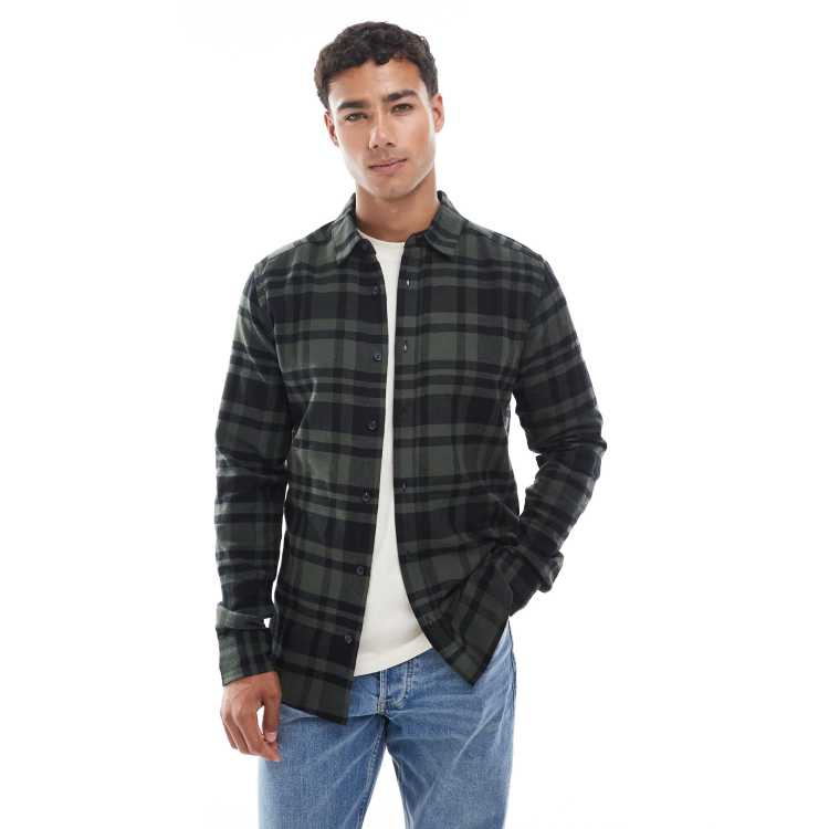 ONLY SONS – Kariertes Hemd in dunklem Khaki und Schwarz ASOS