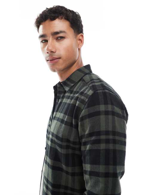 ONLY & SONS – Kariertes Hemd in dunklem Khaki und Schwarz, 5 von 5