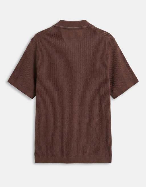 ONLY & SONS – Kastiges Strickhemd in Braun mit blauem Detail, 7 von 9