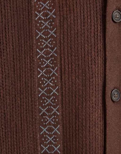 ONLY & SONS – Kastiges Strickhemd in Braun mit blauem Detail, 9 von 9