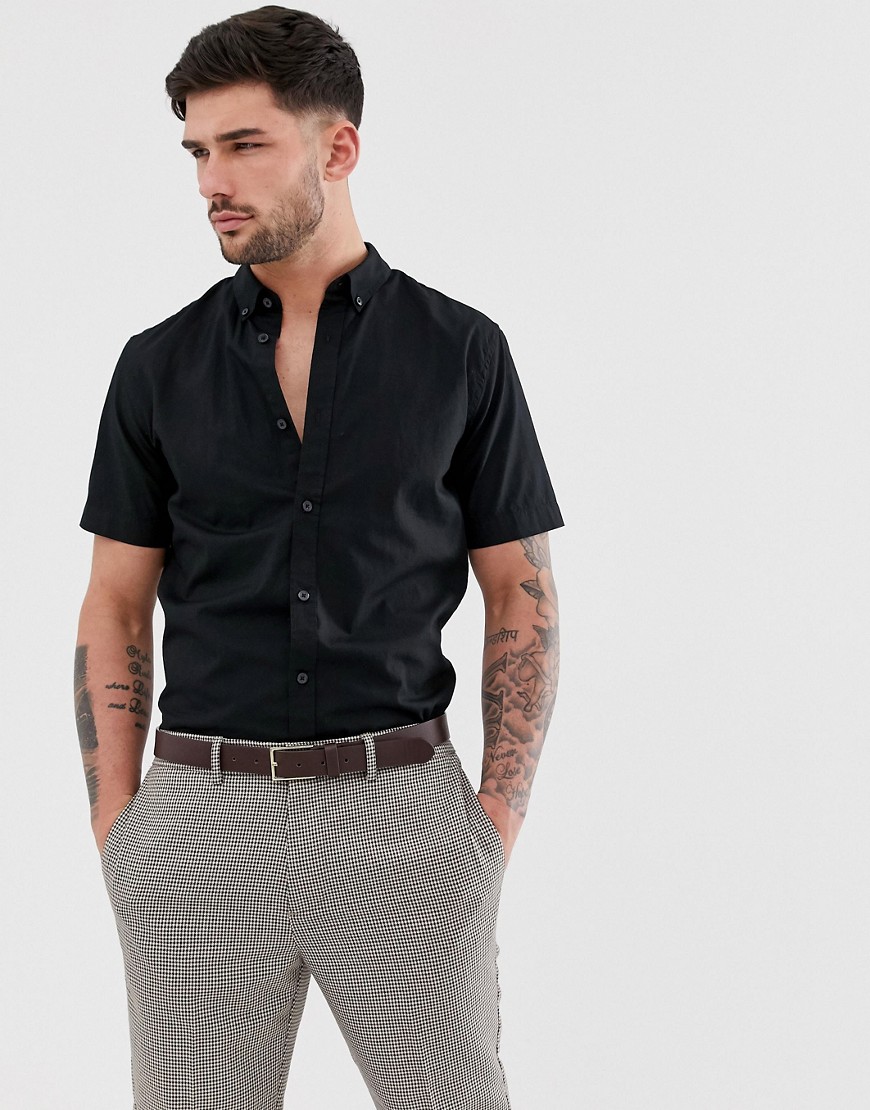 Only & Sons - Katoenen overhemd met stretch en korte mouwen in zwart
