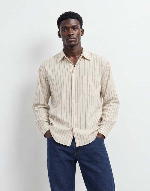 ONLY & SONS katoenen poplin overhemd met crème strepen, 6 van 10