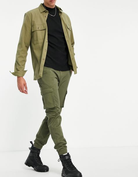 Only & Sons – Khakigröna smala cargobyxor med muddar - view 1