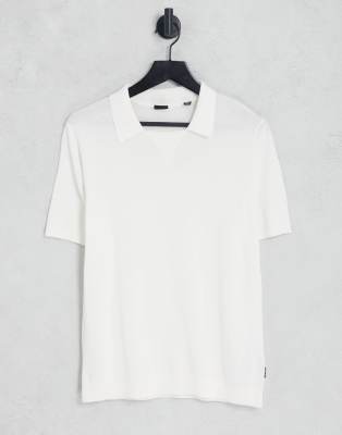 ONLY & SONS KNIT CAMP COLLAR POLO IN WHITE