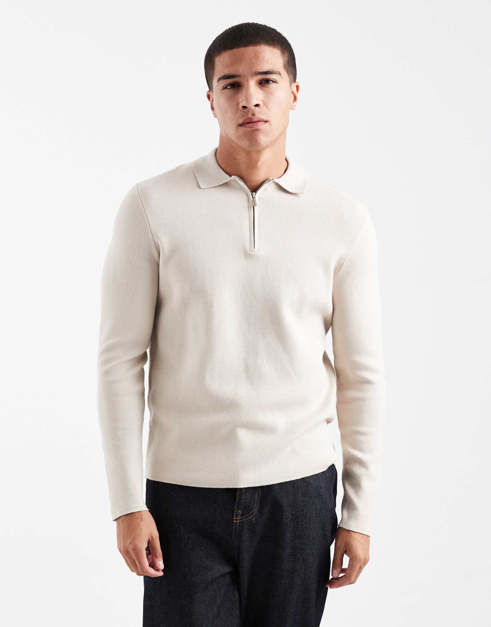 Трикотажный топ-поло ONLY & SONS с застежкой-молнией наполовину из камня