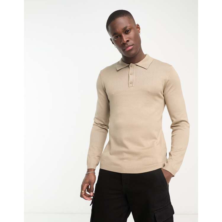 Only & Sons Oversized Knit Polo with Quarter Zip in beige-Neutral