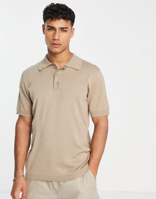 Only & Sons knit polo in beige  - ASOS Price Checker