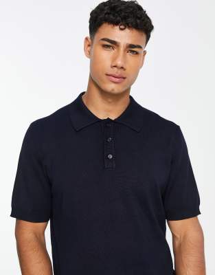 Only & Sons knit polo in navy - ASOS Price Checker