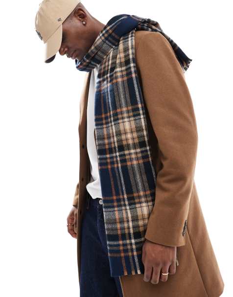 ONLY & SONS knit scarf in navy plaid - view 1