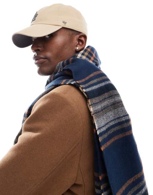 ONLY & SONS knit scarf in navy plaid, 3 of 4
