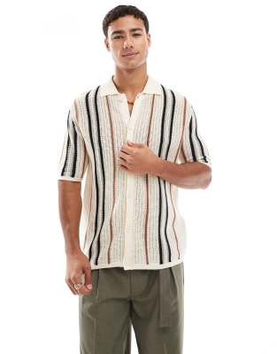 ONLY & SONS knit shirt in cream stripe - view 1