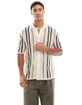 [ONLY & SONS] ONLY & SONS knit shirt in cream stripe-White 2XL Cloud dancer