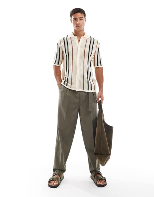 ONLY & SONS knit shirt in cream stripe
