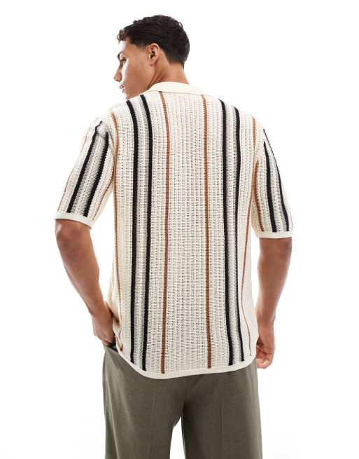 ONLY & SONS knit shirt in cream stripe